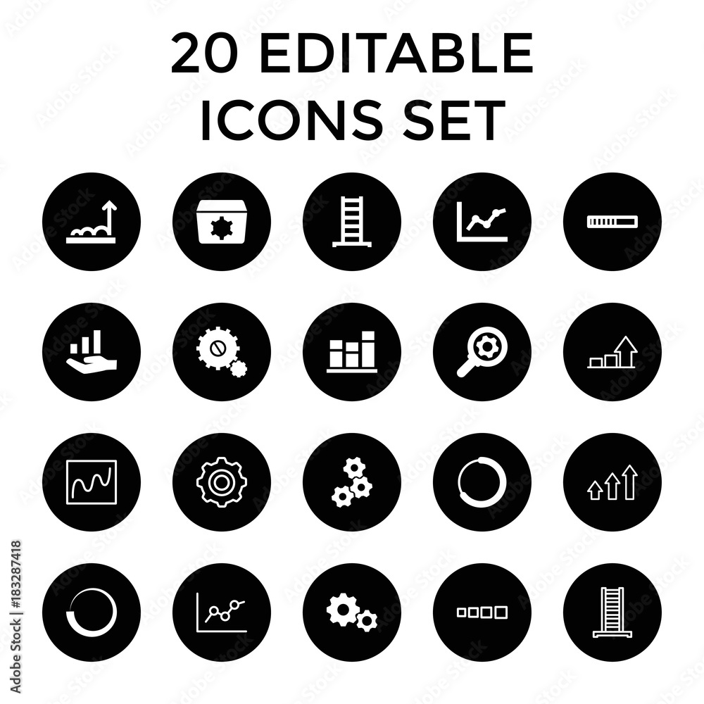 Poster progress icons. set of 20 editable filled and outline progress icons