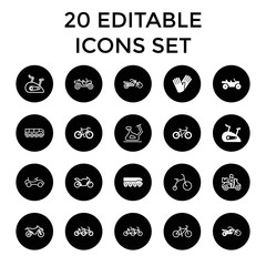 Bike icons. set of 20 editable filled and outline bike icons