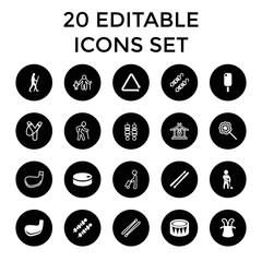 Stick icons. set of 20 editable filled and outline stick icons