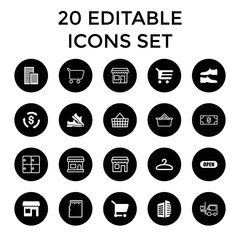 Store icons. set of 20 editable filled and outline store icons