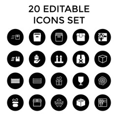 Parcel icons. set of 20 editable filled and outline parcel icons
