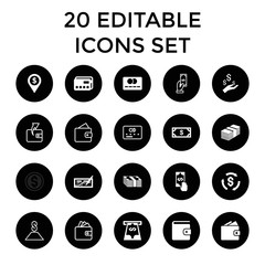 Payment icons. set of 20 editable filled and outline payment icons