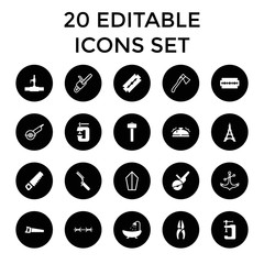 Steel icons. set of 20 editable filled and outline steel icons