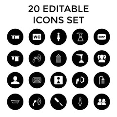 Toilet icons. set of 20 editable filled and outline toilet icons
