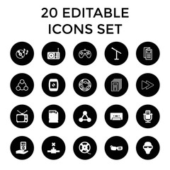Media icons. set of 20 editable filled and outline media icons