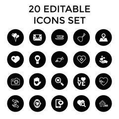 Heart icons. set of 20 editable filled and outline heart icons