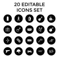 Weapon icons. set of 20 editable filled and outline weapon icons