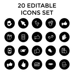 Finger icons. set of 20 editable filled and outline finger icons
