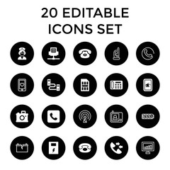 Phone icons. set of 20 editable filled and outline phone icons