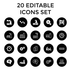 Factory icons. set of 20 editable filled and outline factory icons