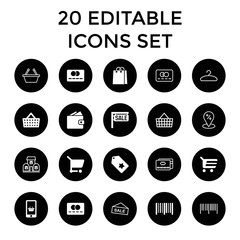 Sale icons. set of 20 editable filled and outline sale icons