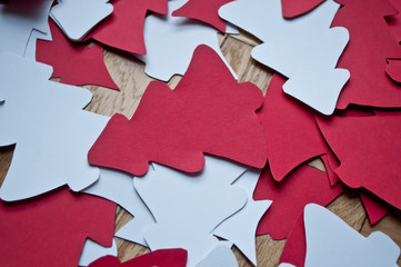 Christmas diy white red paper background.  Making craft xmas ornaments