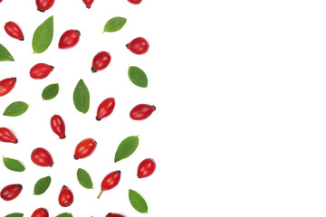 rosehip berries isolated on white background with copy space for your text. Flat lay pattern. Top view