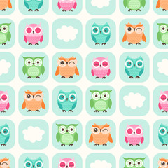 seamless cute owls cartoon background wallpaper
