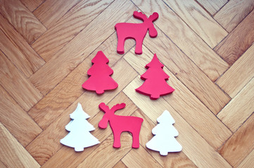Christmas diy white red paper background.  Making craft xmas ornaments
