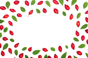rosehip berries isolated on white background with copy space for your text. Flat lay pattern. Top view