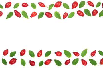 rosehip berries isolated on white background with copy space for your text. Flat lay pattern. Top view