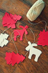 Christmas diy white red paper background.  Making craft xmas ornaments