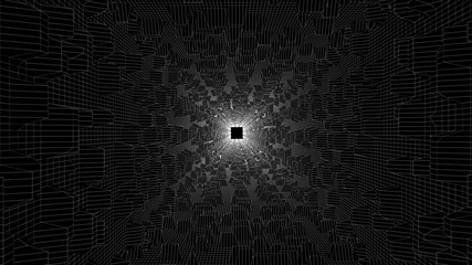White wireframe tunnel on black background. 3d rendering