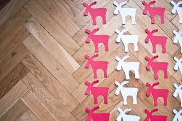 Christmas diy white red paper background.  Making craft xmas ornaments