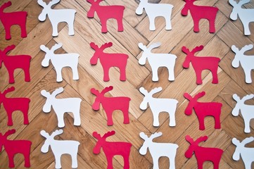 Christmas diy white red paper background.  Making craft xmas ornaments