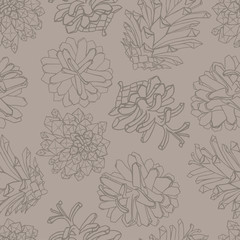 Hand drawn vector illustrations. Seamless pattern with pine cones. Forest background