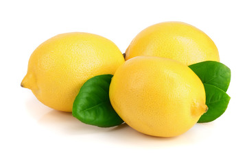 Lemon fruit with leaf isolated on white background