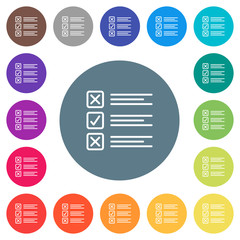 Questionnaire flat white icons on round color backgrounds