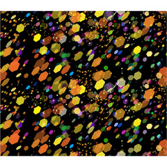 Seamless pattern background with colored dots spots bokeh on black.