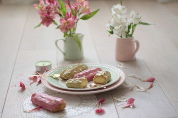 New Year dessert colored eclairs