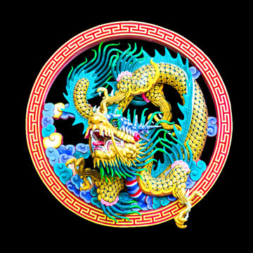 Chinese dragon circle on black background