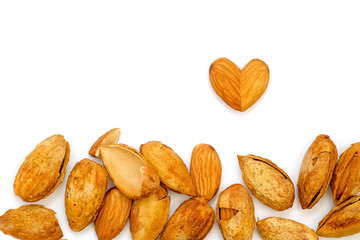 Almonds and peel On a white background , Concept Food for health