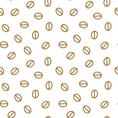 Coffee beans seamless pattern, vector background. Repeated light brown texture for cafe menu, shop wrapping paper. Flat line icons.