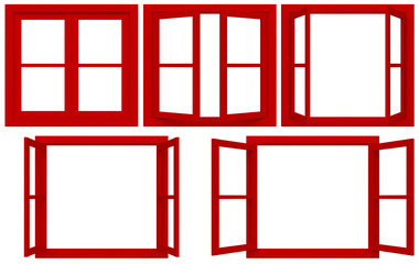 red window frame isolated on white background.