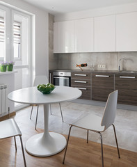Kitchen interior in modern apartment in scandinavian style