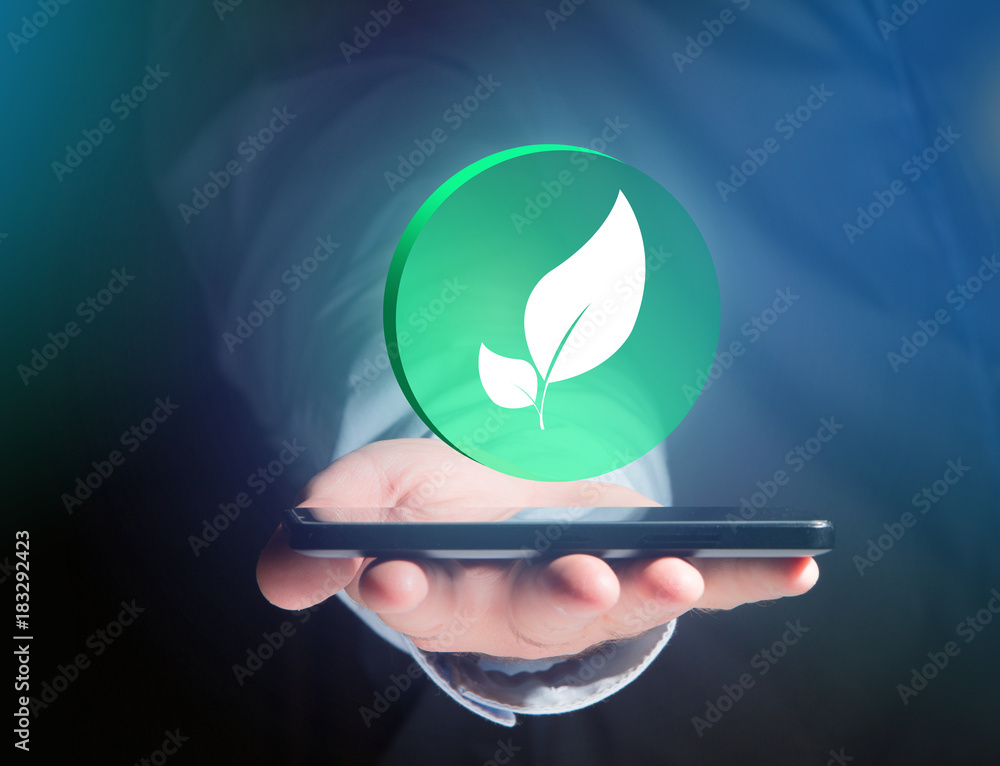 Poster view of a technology ecologic interface with icon displayed on a technology interface