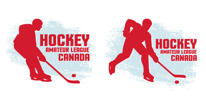 Hockey simple logos from the silhouettes of players and grunge spots in the background.