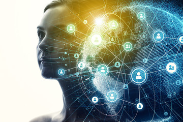 Global communication network and AI (Artificial Intelligence) concept.