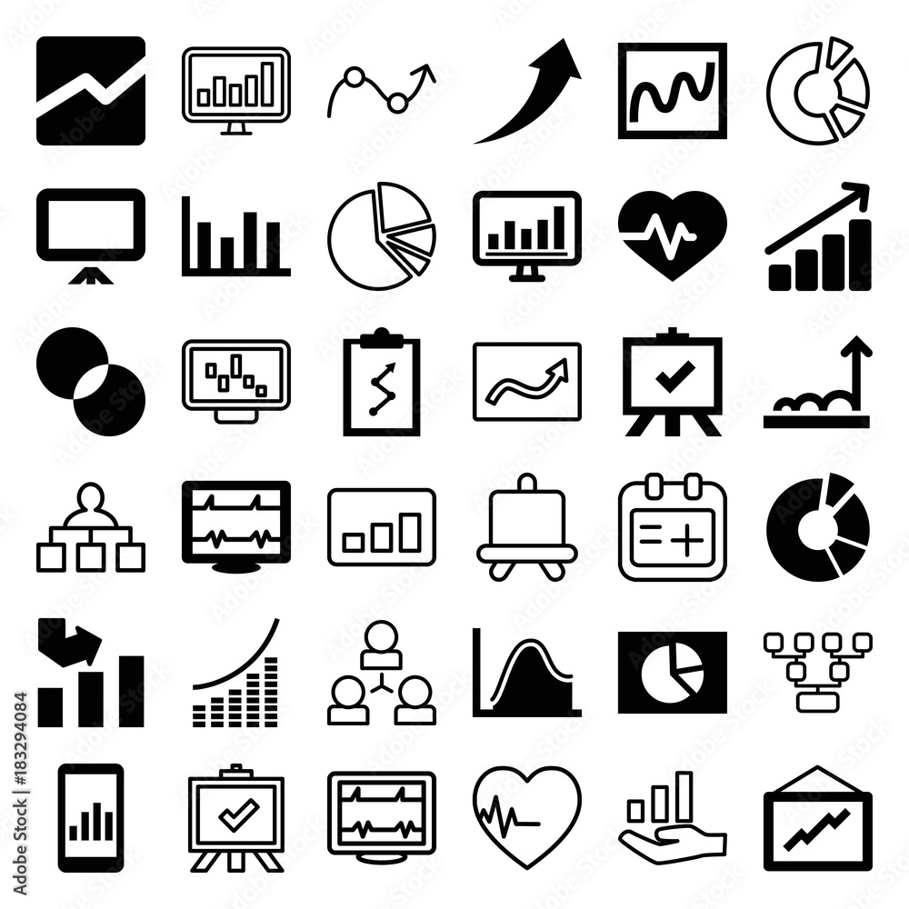 Poster set of 36 chart filled and outline icons