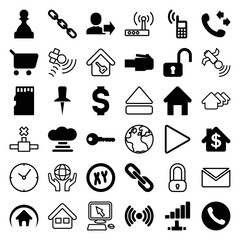 Set of 36 internet filled and outline icons