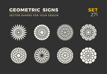 Set of eight minimalistic trendy shapes. Stylish vector logo emblems for Your design. Simple geometric signs collection.