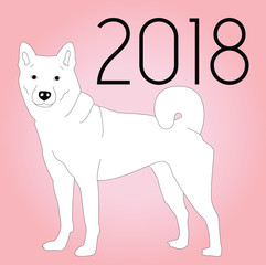 2018 Happy New Year greeting card. Celebration pink background with dog. 2018 Chinese New Year of the dog. Illustration