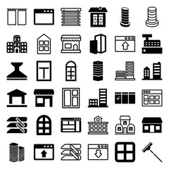 Set of 36 window filled and outline icons