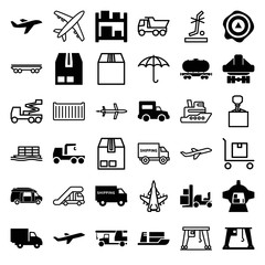 Set of 36 cargo filled and outline icons