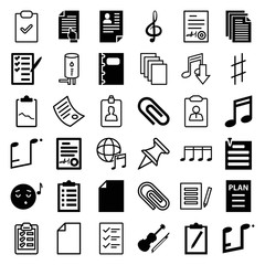 Set of 36 note filled and outline icons
