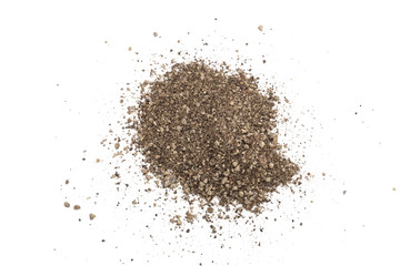 Ground black pepper isolated on white background. Top view