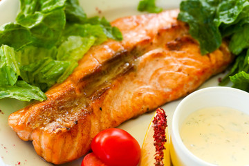 Grilled salmon steak