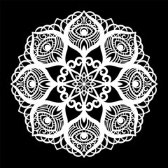 Lace round paper doily, lacy snowflake, greeting element, laser cut  template, doily to decorate the cake,  vector illustrations.