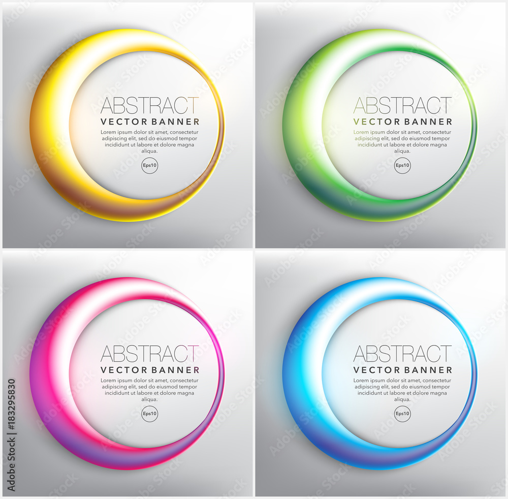 Wall mural abstract vector web banner set of 4. round banners in 4 different colors. rings with shiny lights. i