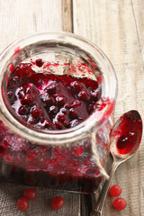 Cranberry jam in glass jar